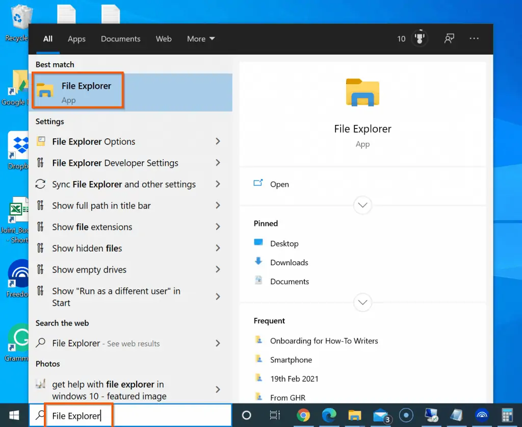 How To Reset File Explorer To Default View In Windows 10 - Open File Explorer Via Search