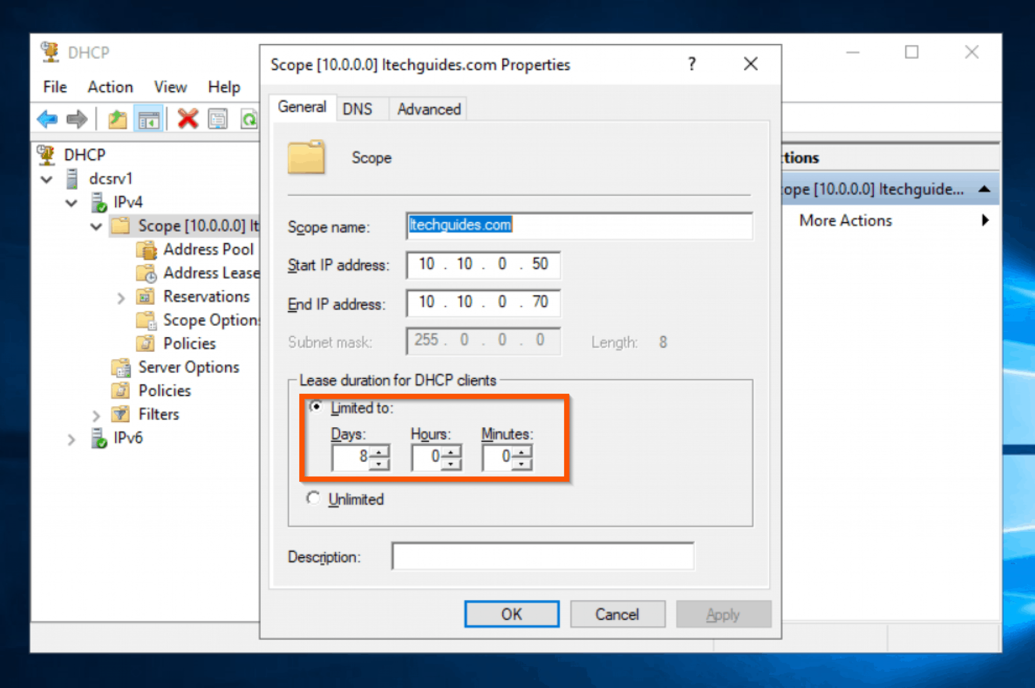 windows dhcp server change ip address