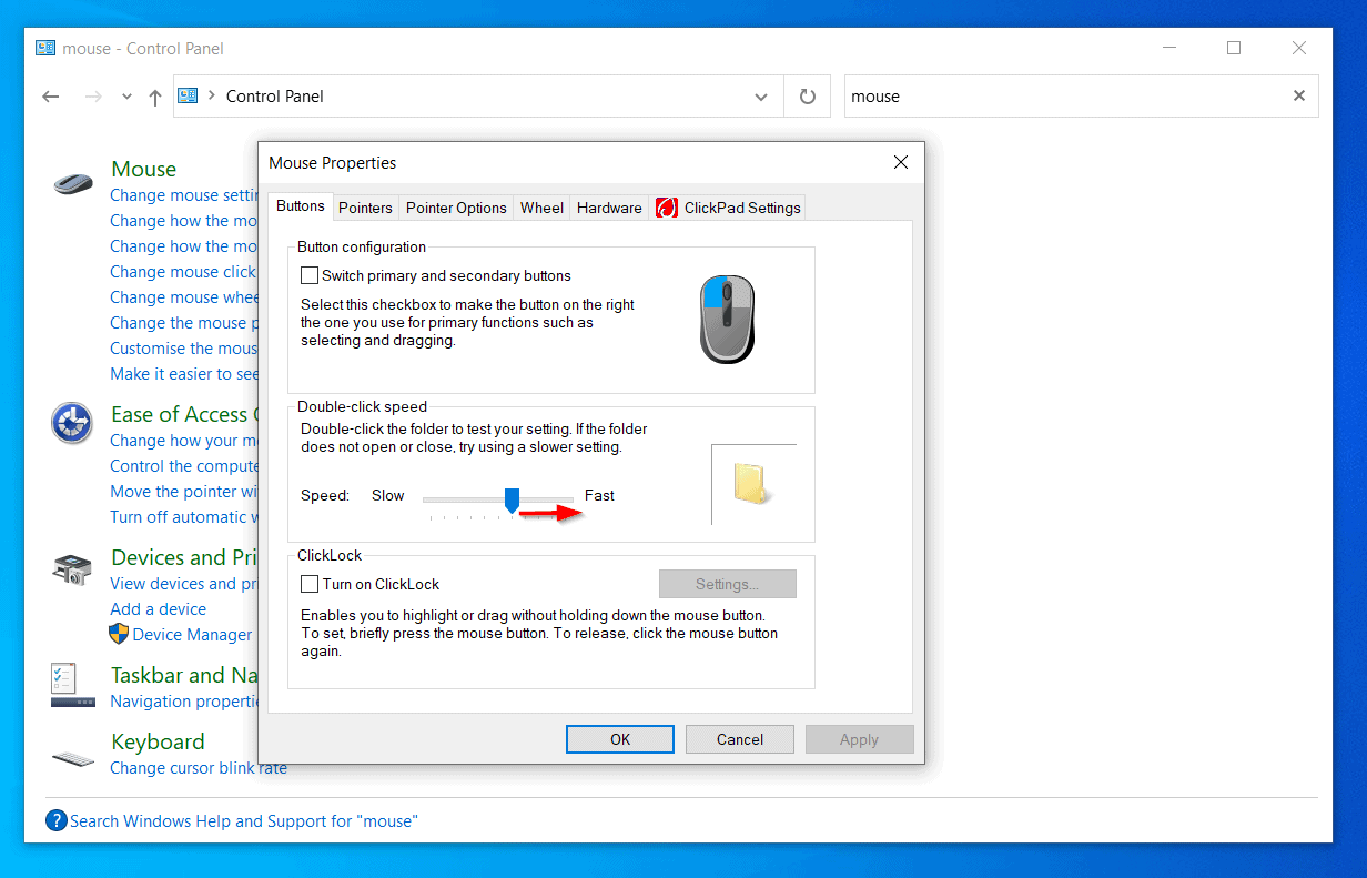 windows 10 mouse double click not working