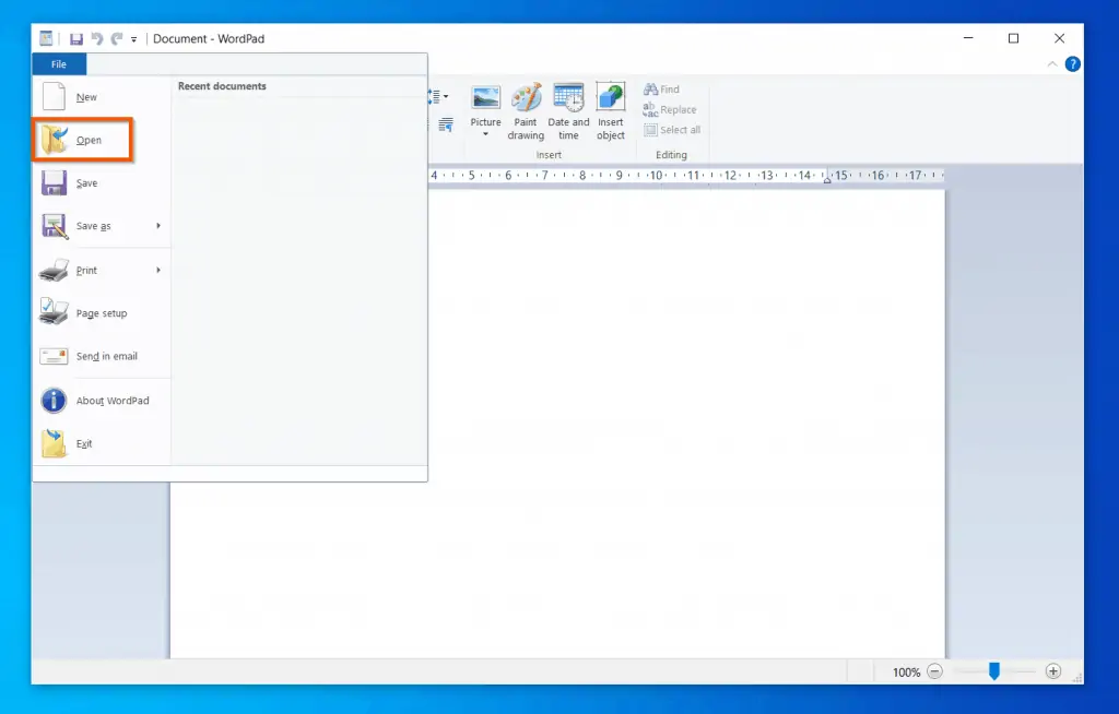 Help With WordPad In Windows 10: How To Open an Existing WordPad Document