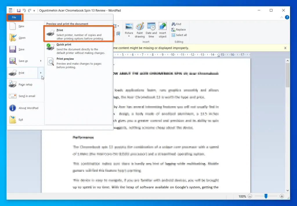 How To Print In WordPad 