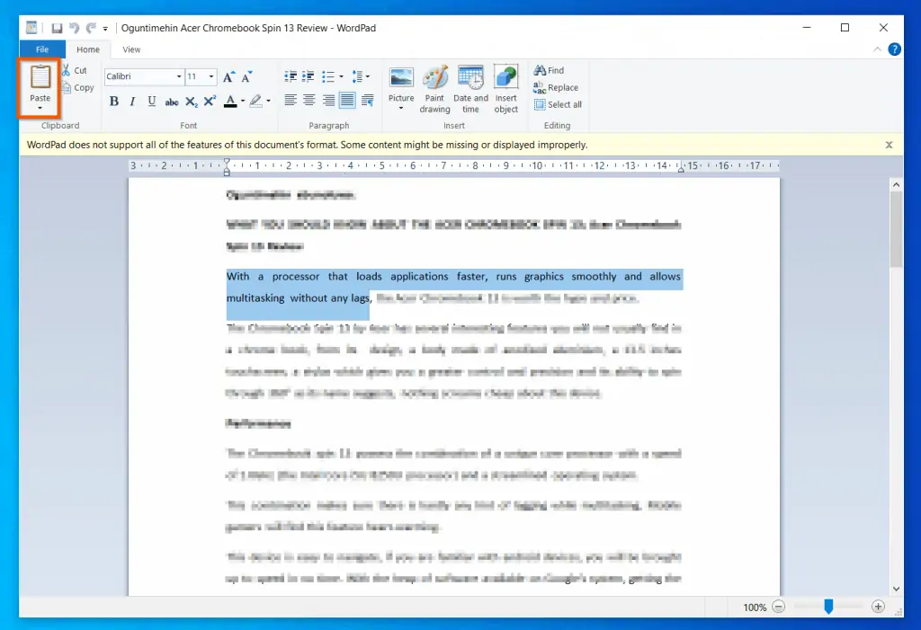 How To Paste Or Paste Special In WordPad