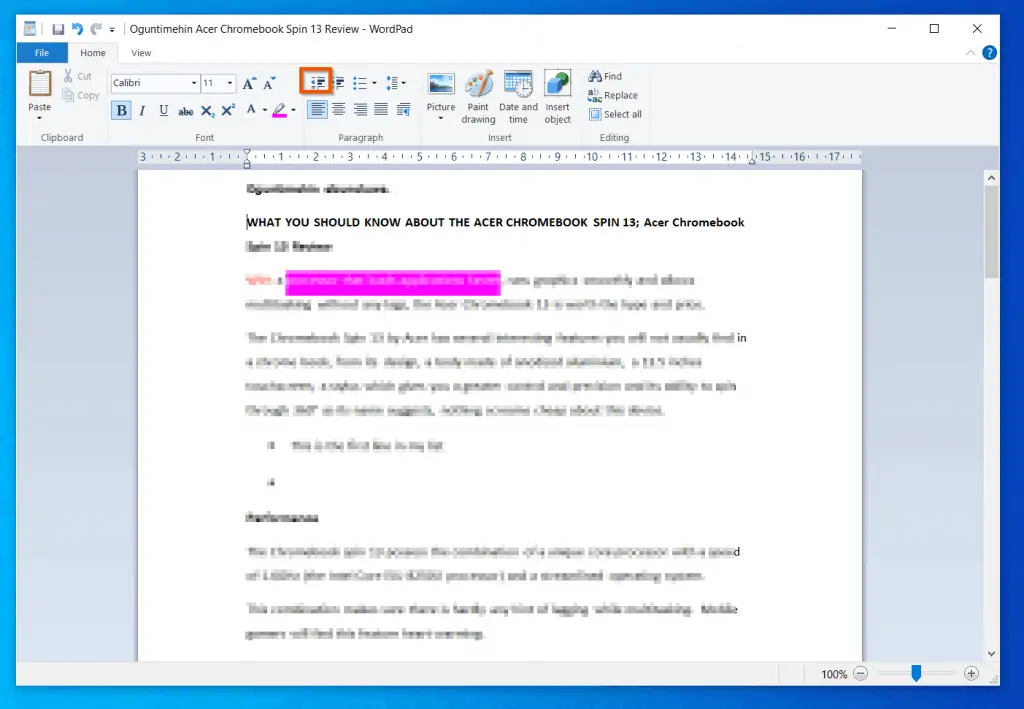 Help With WordPad In Windows 10: How To Increase or Decrease Indents In WordPad