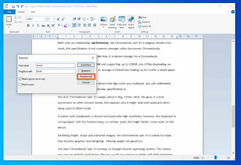 how to remove page number from wordpad