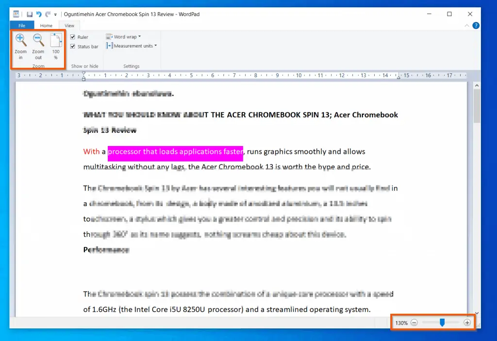 Help With WordPad In Windows 10: How To Zoom In And Zoom Out In WordPad