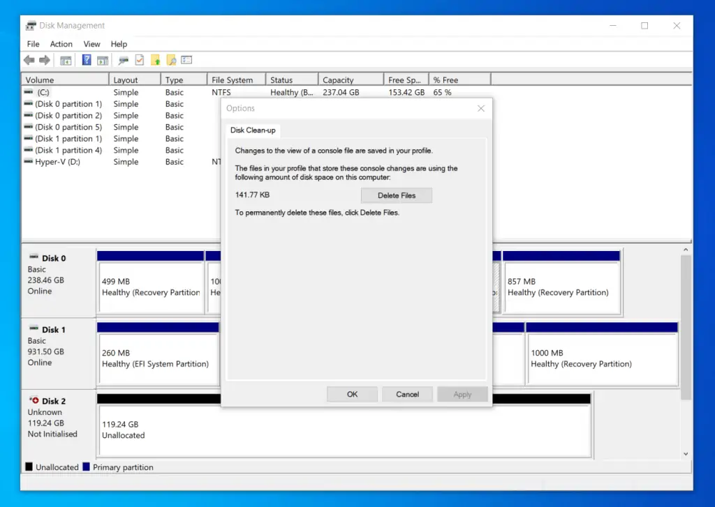 Windows 10 Disk Management Menu - File Menu