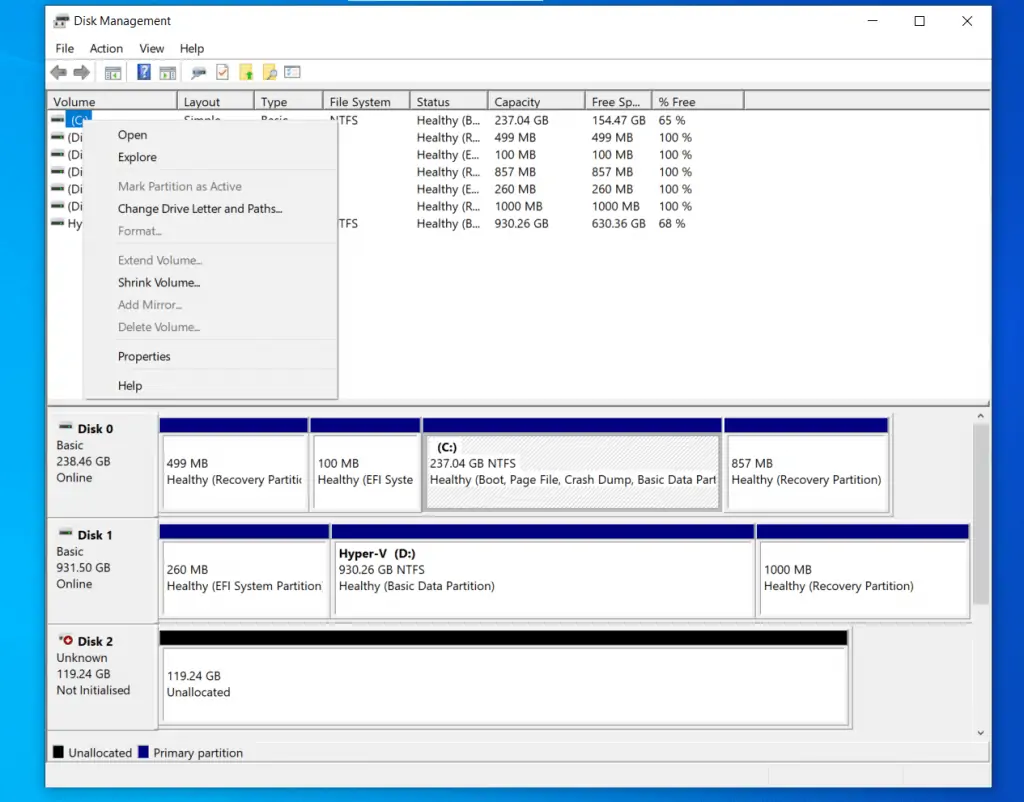 Windows 10 Disk Management Disks And Volumes Explained