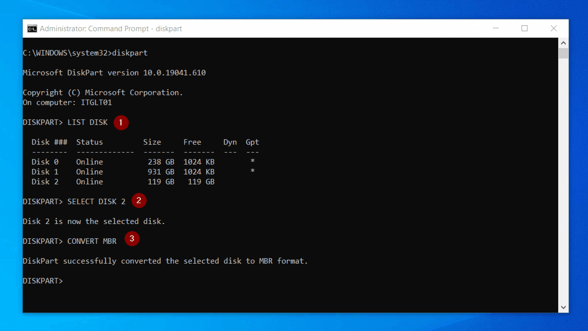 diskpart set filesystem type