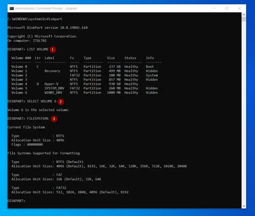 How To Use The DiskPart FILESYSTEMS Command 