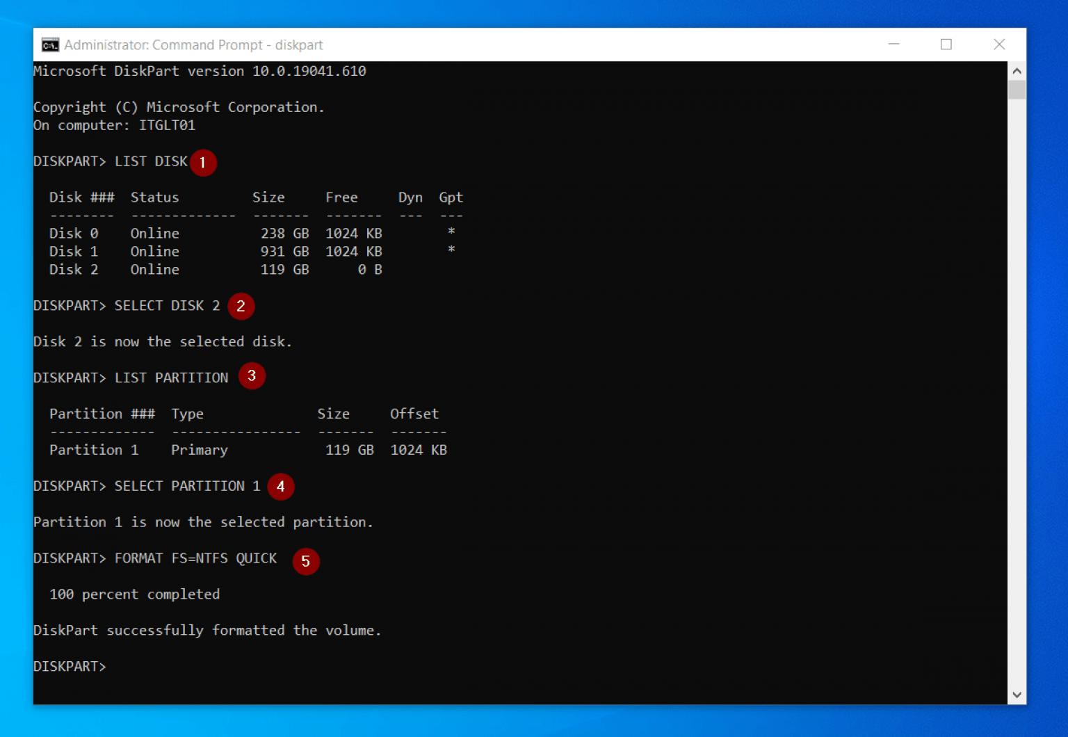 diskpart set filesystem type