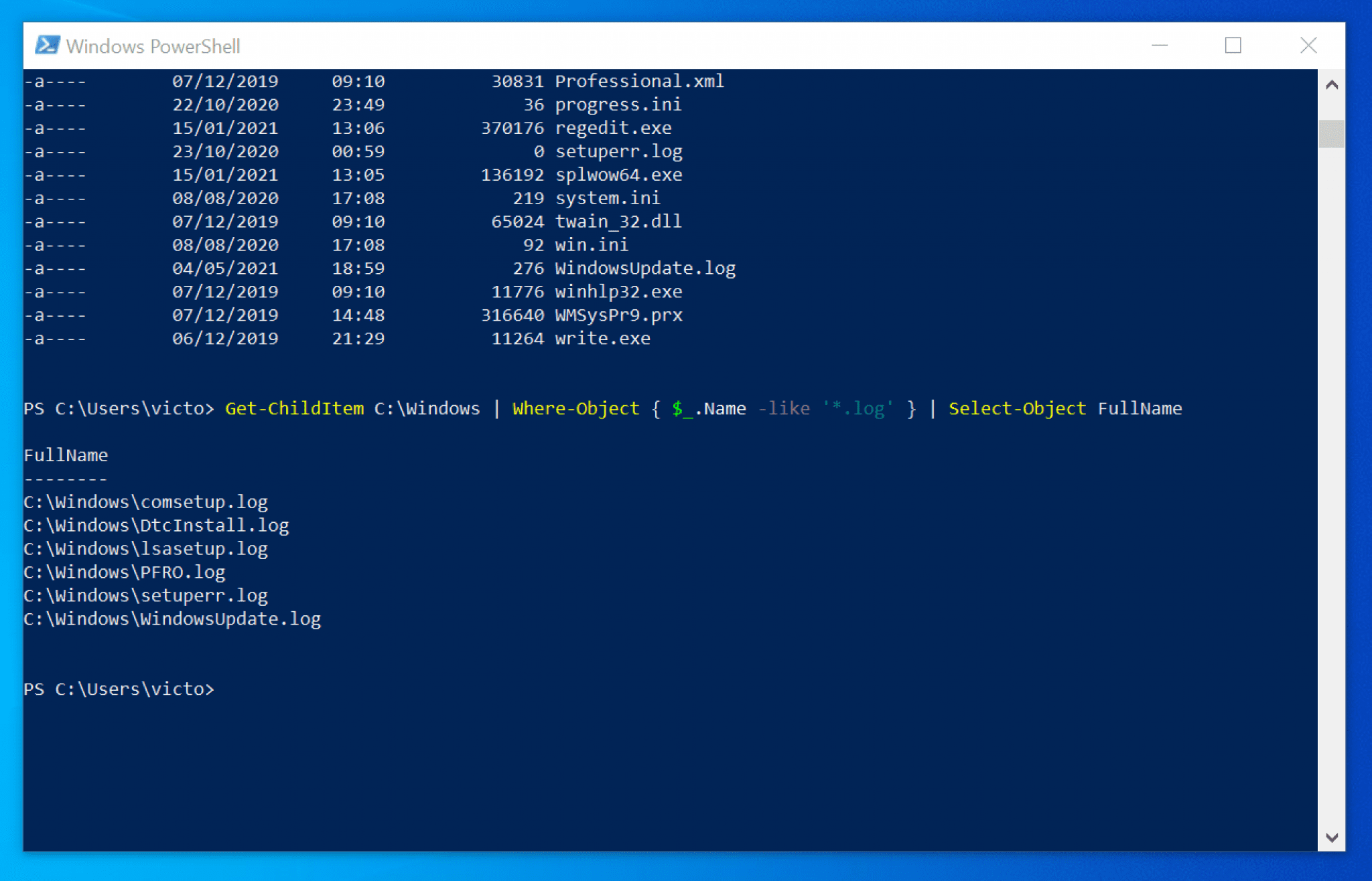 powershell date created file