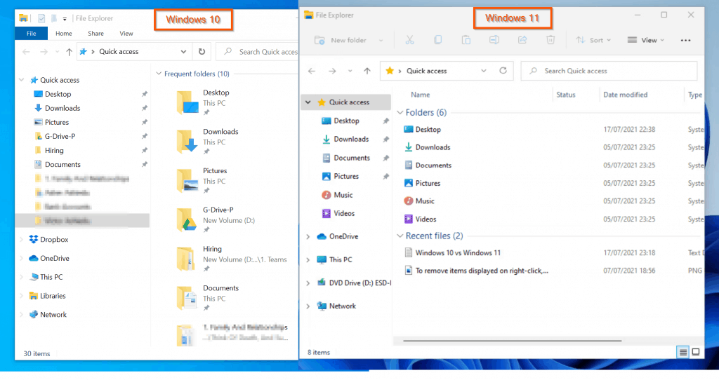 Windows 10 vs Windows 11: File Explorer