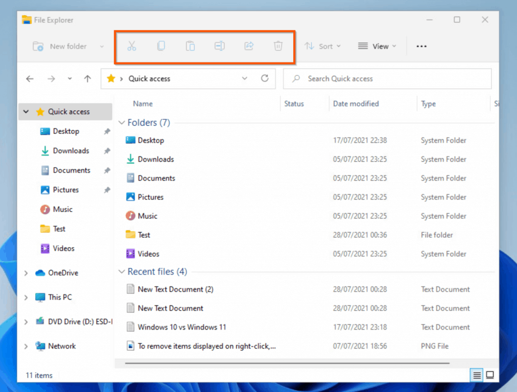 Windows 10 vs Windows 11: File Explorer Navigation Items