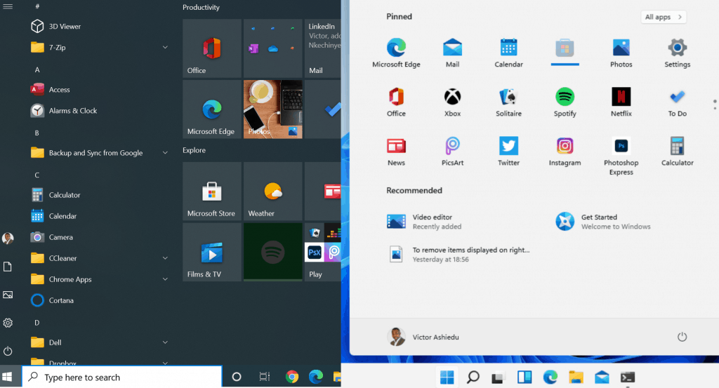 Windows 10 vs Windows 11: Start Menu & Taskbar