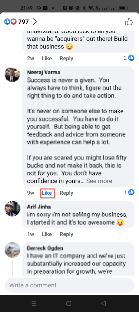 Comment ne pas aimer un commentaire sur l'application Facebook