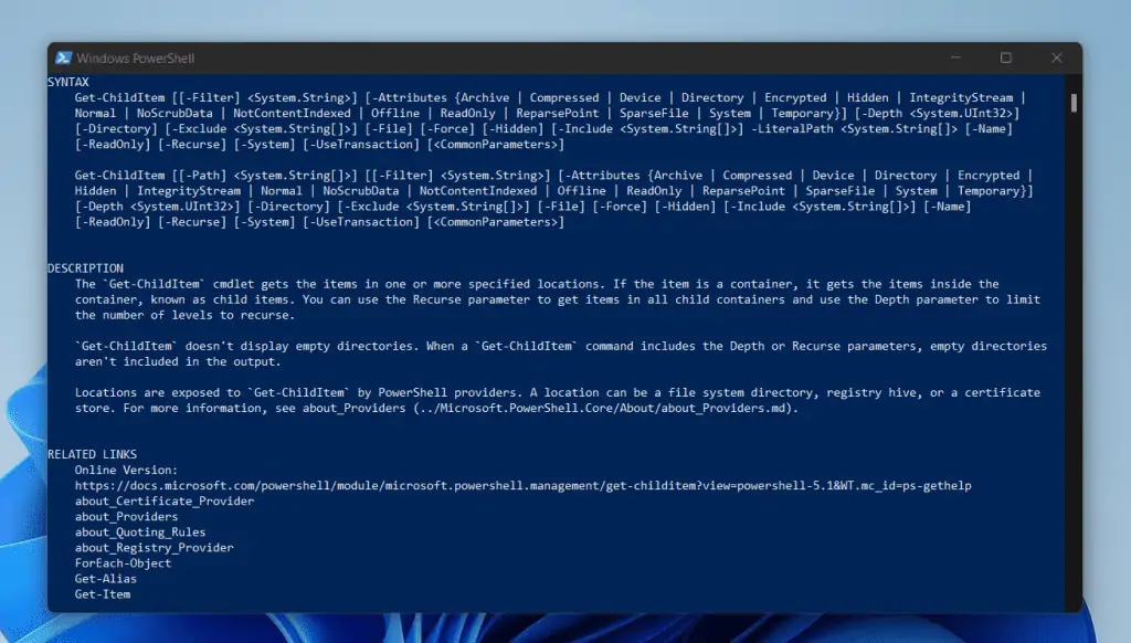 Syntax Of PowerShell Get-Childitem