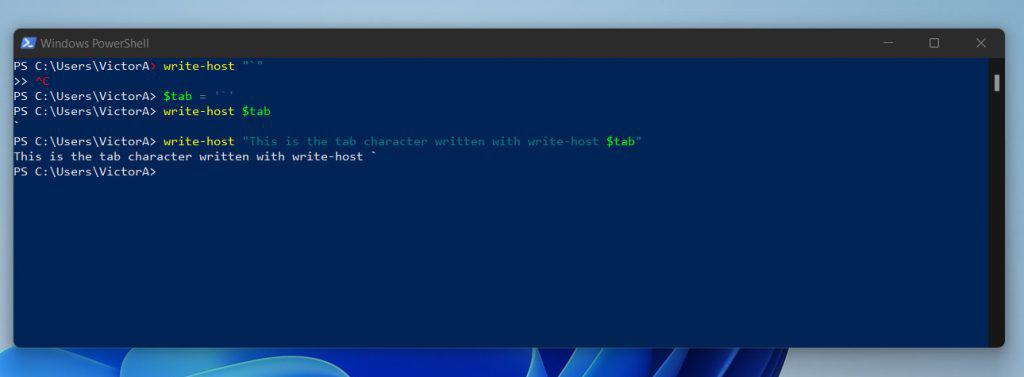 How To Write The Tab Character (`) With PowerShell Write-Host