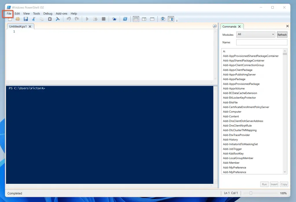 How The Main Menu Of PowerShell ISE Works