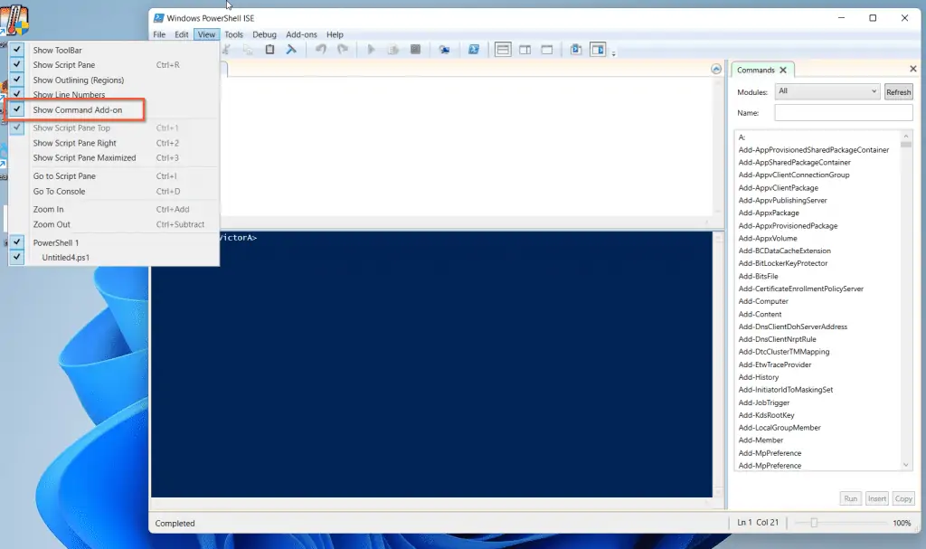How The Main Menu Of PowerShell ISE Works
