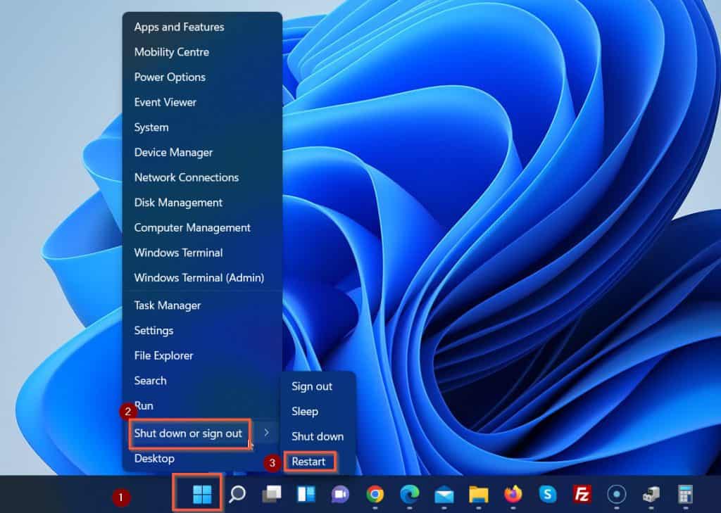 Différentes façons de redémarrer ou d'arrêter Windows 11 avec la souris ou le clavier