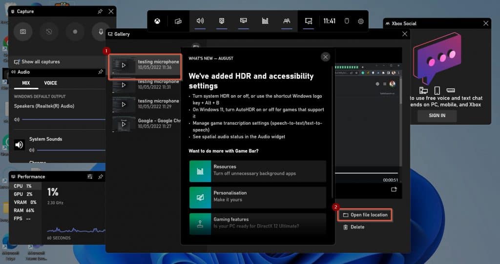 Comment filtrer l'enregistrement sur Windows 11 avec la barre de jeu Xbox