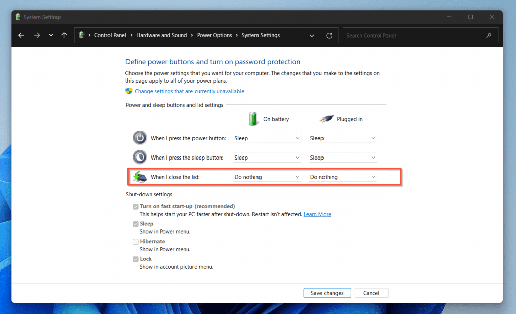 Suivez les étapes ci-dessous pour configurer la gestion de l'alimentation afin que lorsque vous fermez le couvercle de votre ordinateur portable Windows 11, vous puissiez utiliser un moniteur externe. 