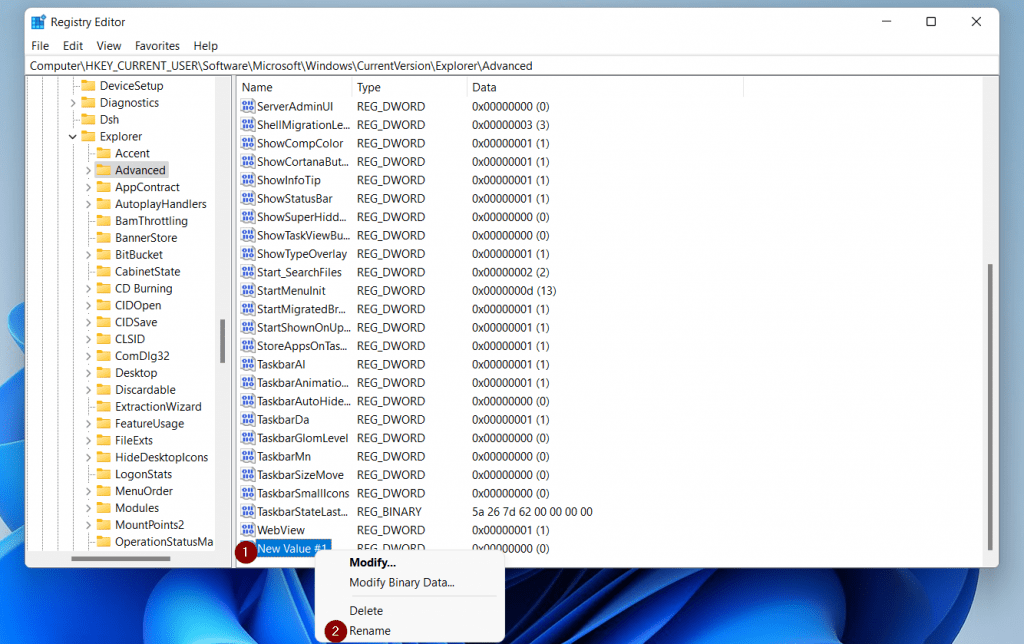 Comment créer une clé de registre pour réduire ou agrandir la barre des tâches dans Windows 11
