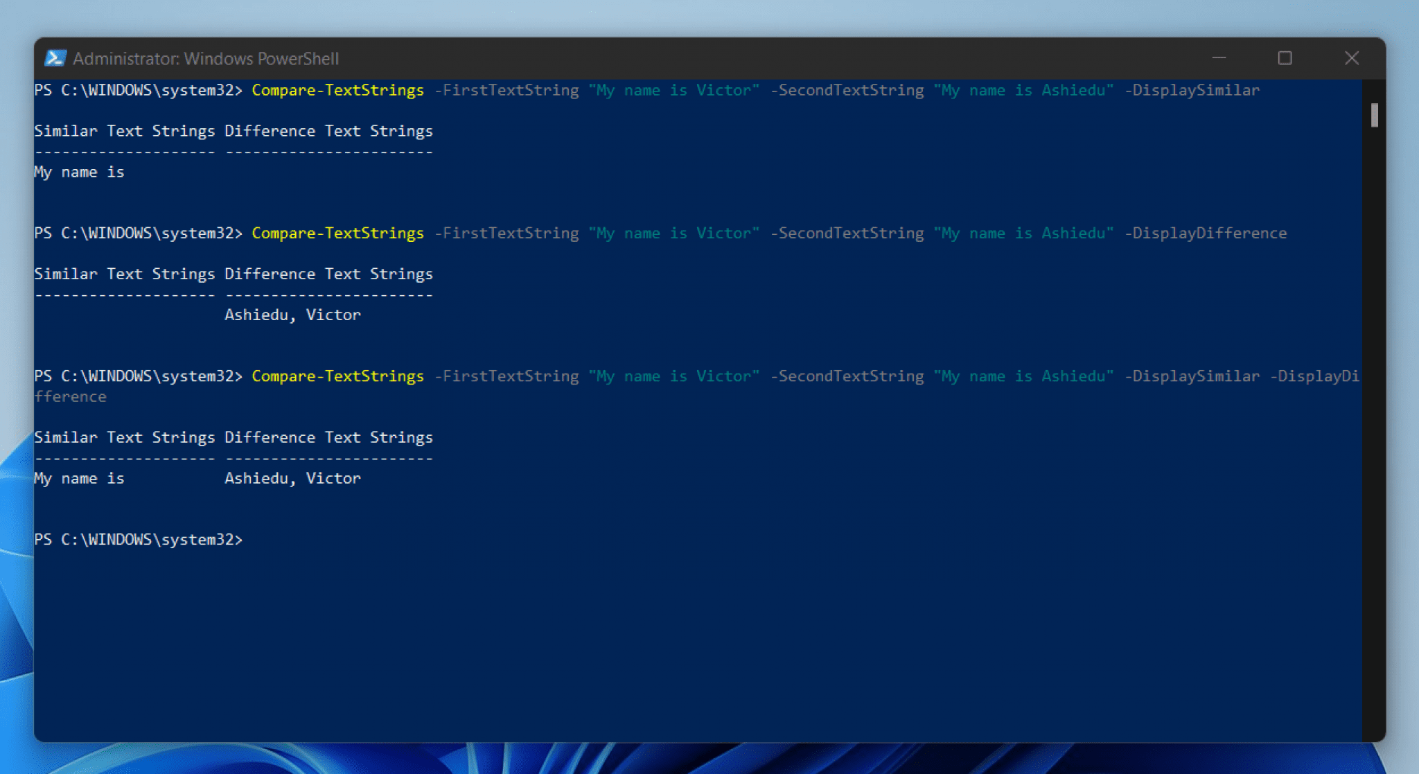 powershell compare text files output differences