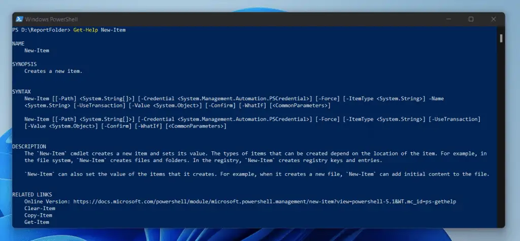 Syntax Of The New-Item Cmdlet