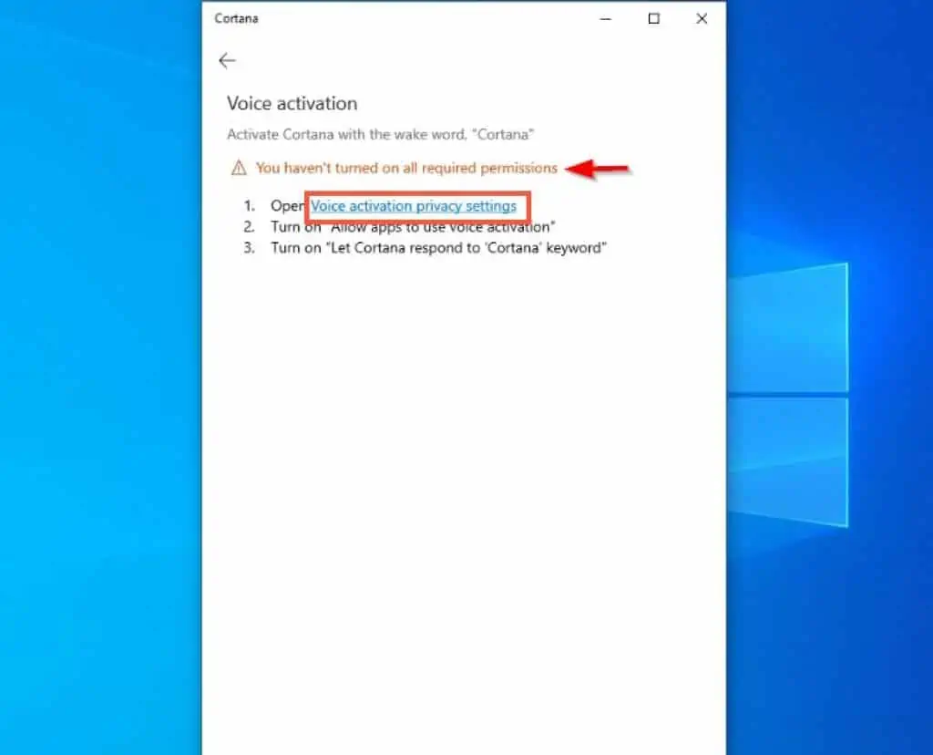 Fix Windows 10 Cortana When Not Working By Enabling Cortana's Voice Activation And Microphone Permissions