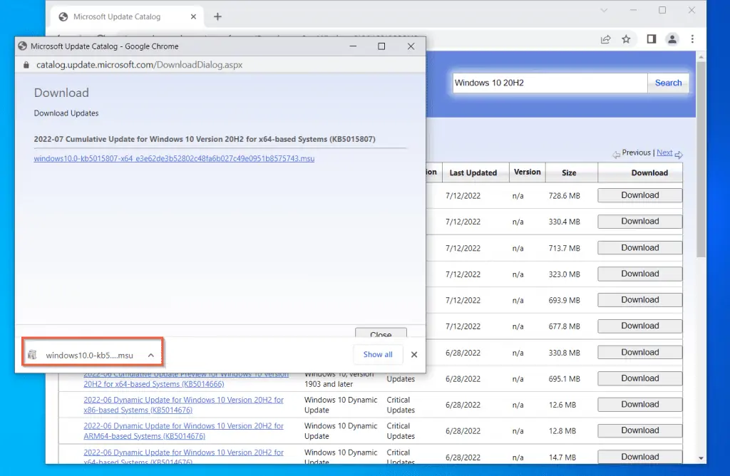 Manually Download And Install Windows 10 20H2 Update From The Microsoft Update Catalog Website