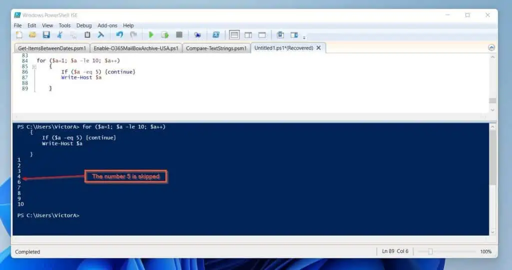 How To Use PowerShell For Loop To Skip To Next Value