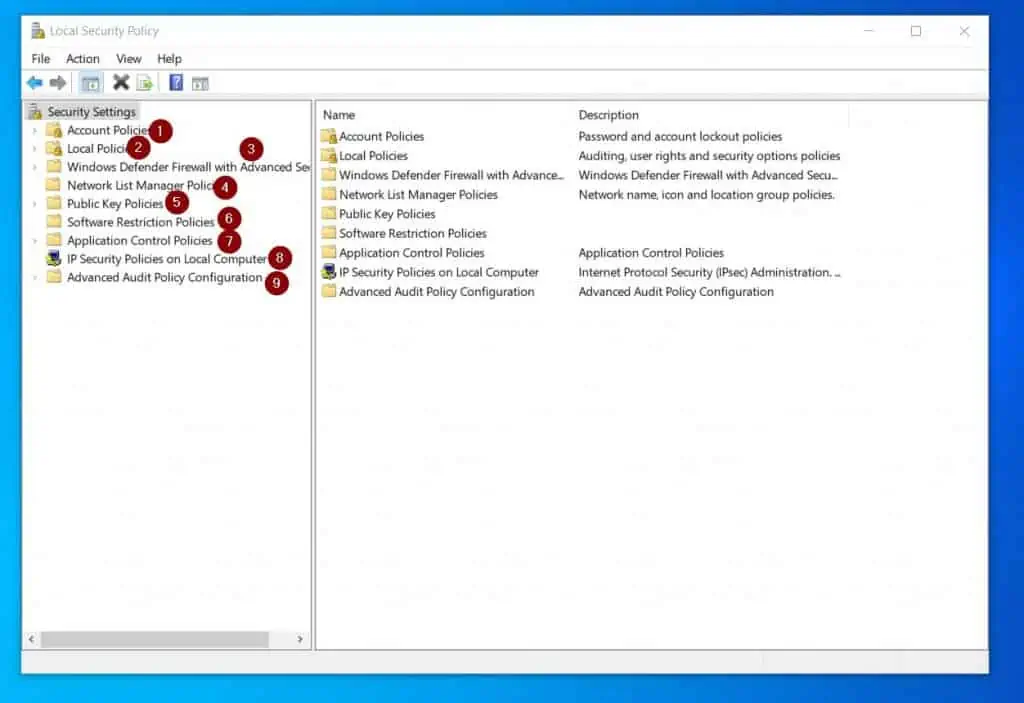 The Local Security Policy Snap-in Has Nine Nodes