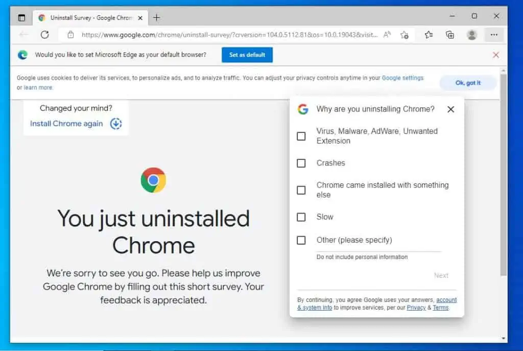 Fix Chrome That Keeps Crashing In Windows 10 By Uninstalling And Re-installing Chrome