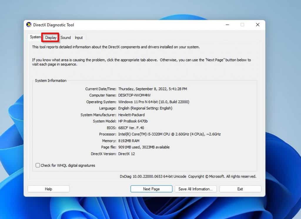Check Graphics Card In Windows 11 Via DirectX Diagnostic Tool