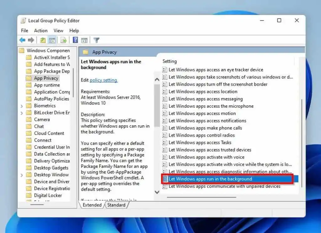 Turn Off Background Apps In Windows 11 Using Group Policy Editor