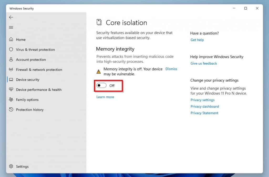 Disable VBS In Windows 11 From Settings