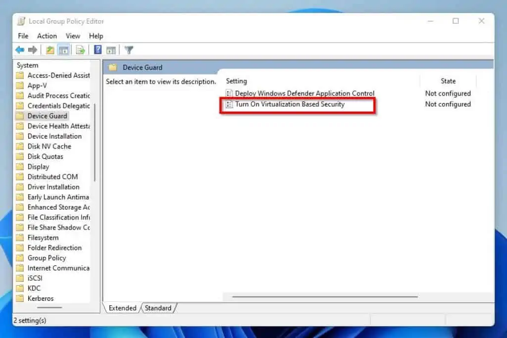 Disable VBS In Windows 11 Using Group Policy Editor