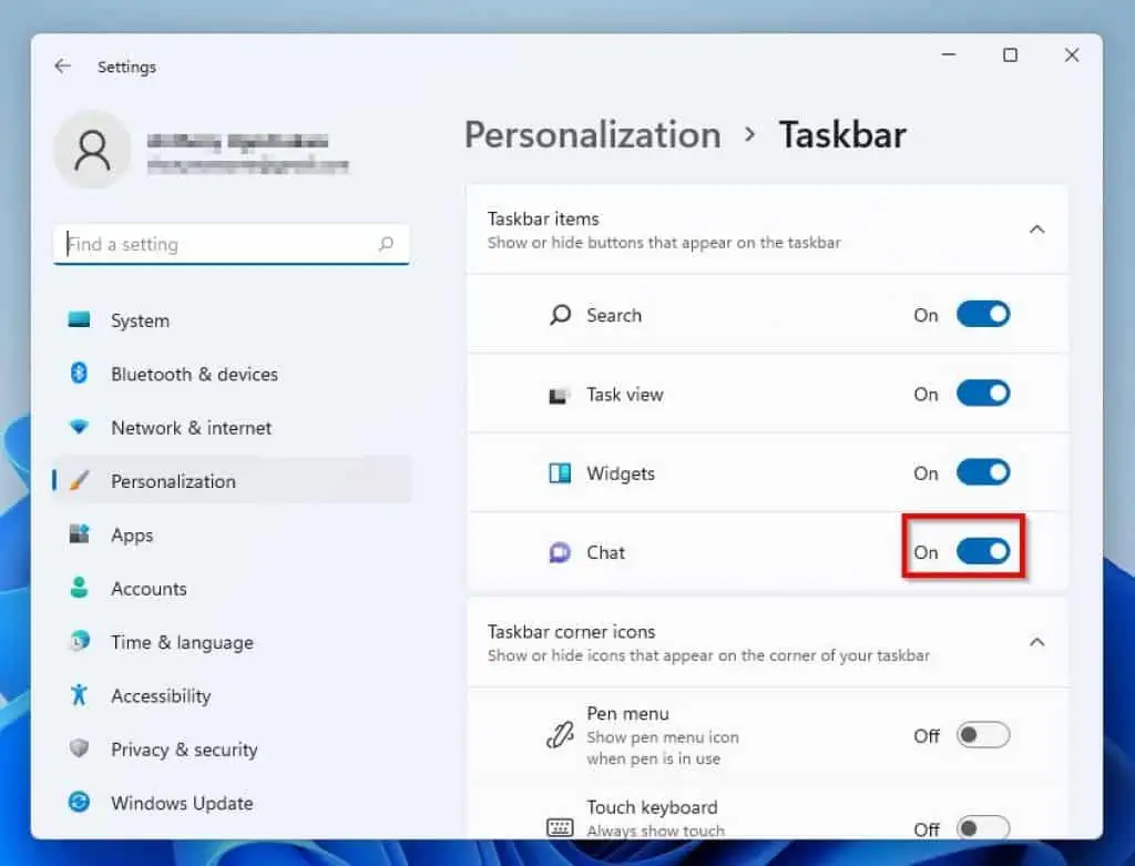 Remove Chat Icon From Windows 11 Taskbar Via Taskbar Settings
