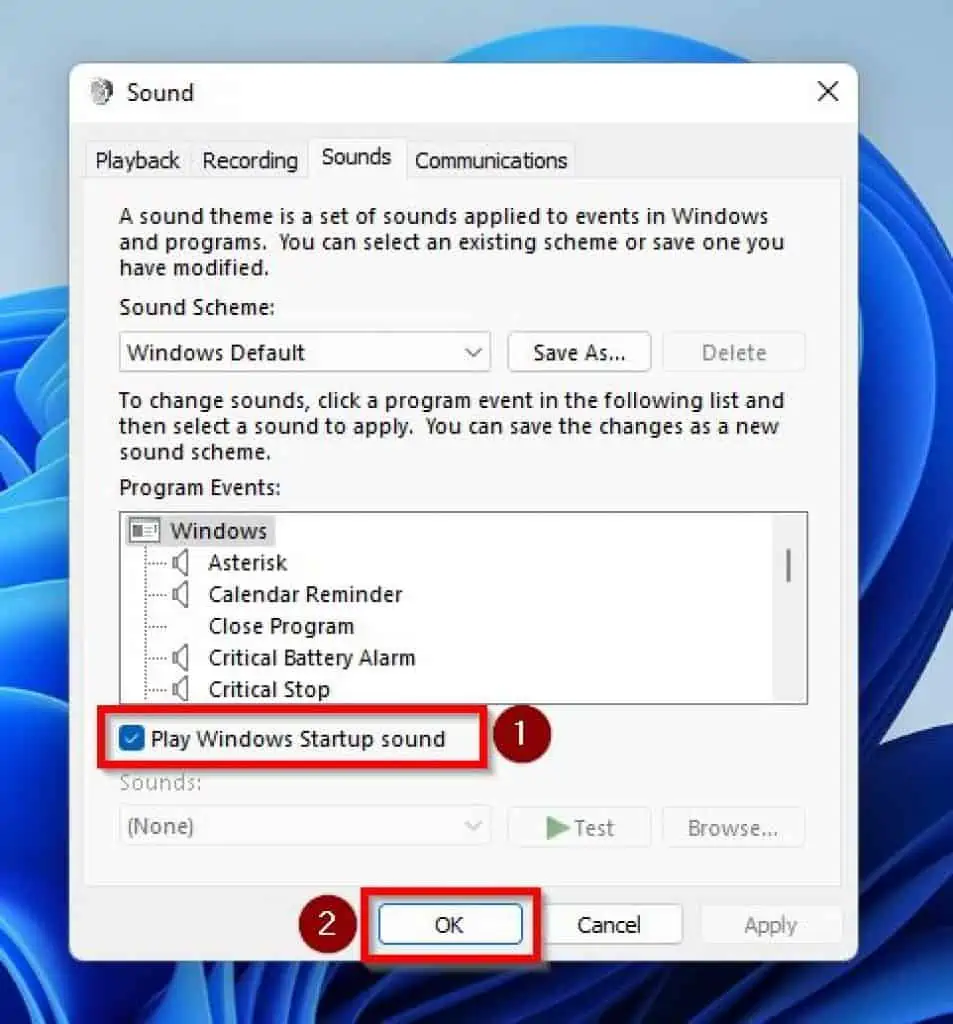 Disable Windows 11 Startup Sound Through Control Panel