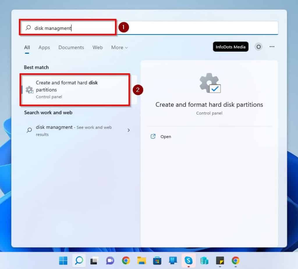 Open Disk Management In Windows 11 Via Search