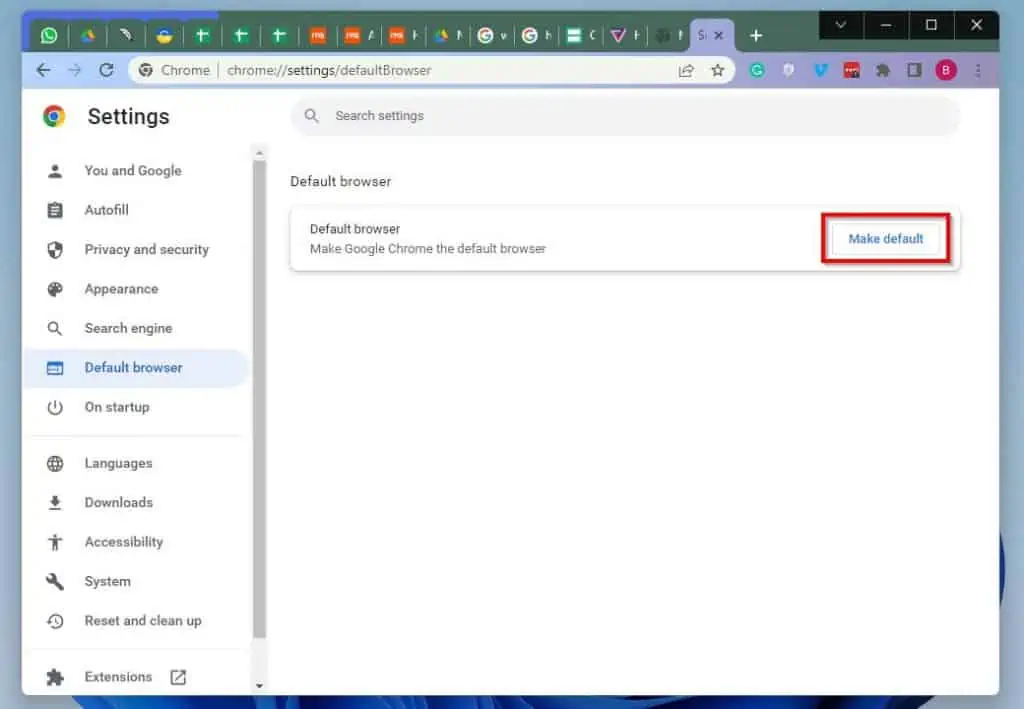 Set Chrome As Default Browser In Windows 11 Via Chrome's Settings