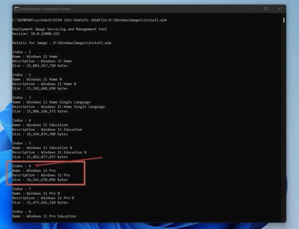 How To Mount A Windows Image With DISM - run the command - DISM /Get-WimInfo /WimFile:D:\WindowsImages\install.wim - to get the index number of the WIM images