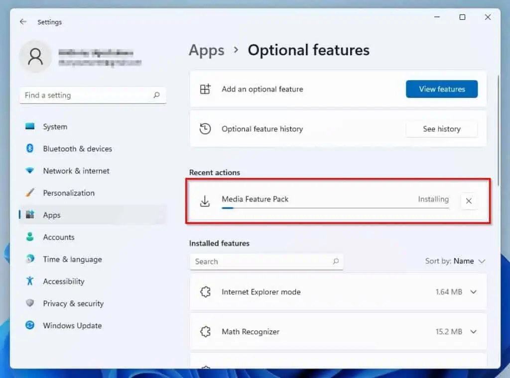 Install Media Feature Pack In Windows 11 Through Settings 