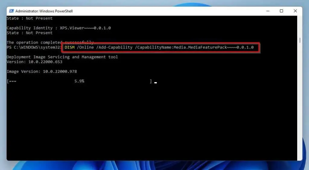 Install Media Feature Pack In Windows 11 Via PowerShell