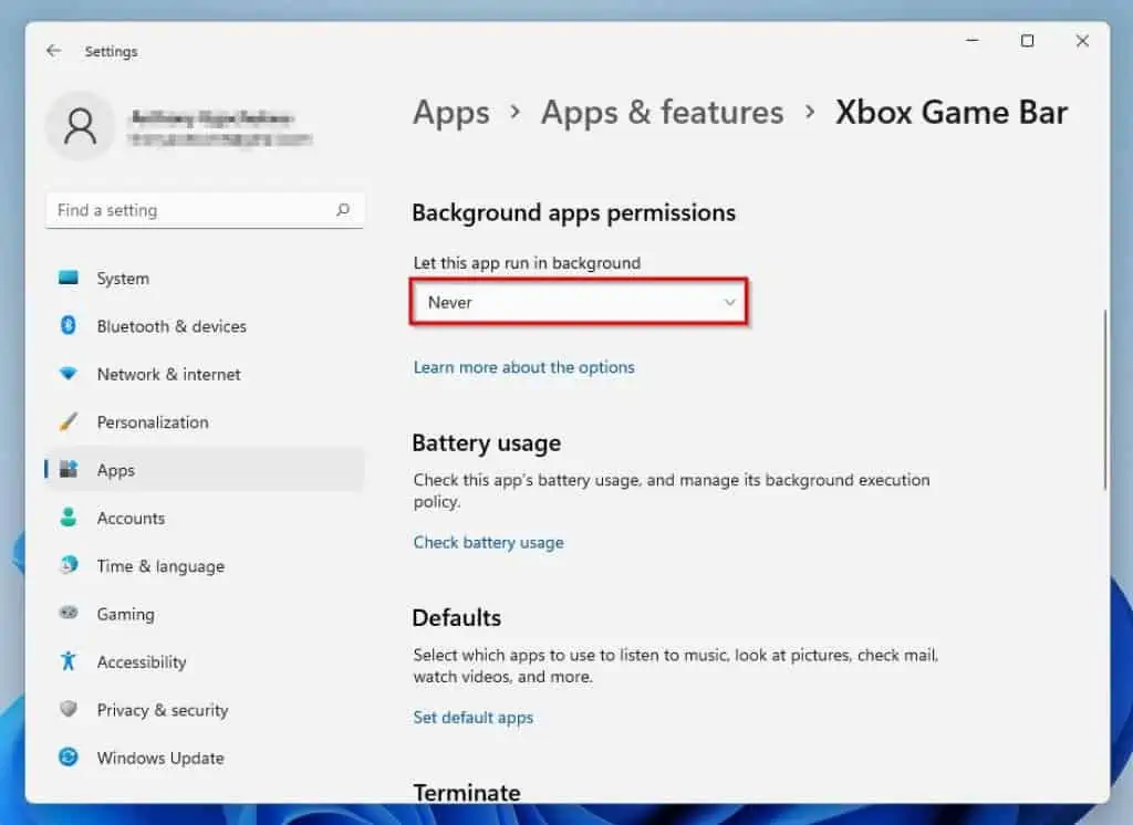 Disable Xbox Game Bar In Windows 11 Via Settings
