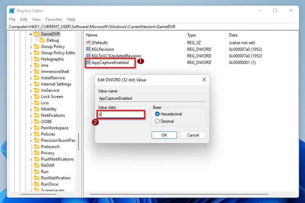 Disable Xbox Game Bar In Windows 11 Through Registry Editor