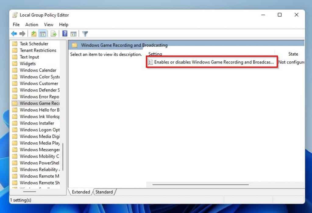 Disable Xbox Game Bar In Windows 11 Using Local Group Policy Editor