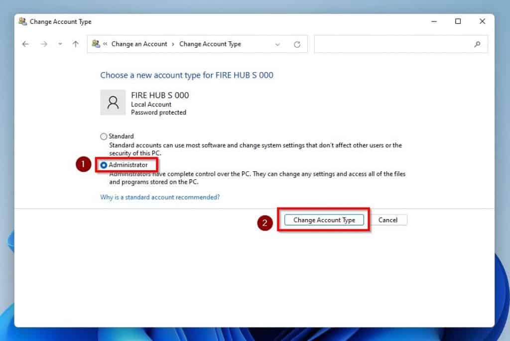 Change Administrator In Windows 11 Via Control Panel