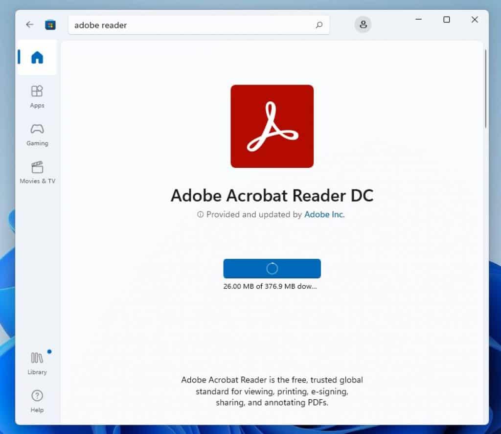 Download Adobe Reader Free For Windows 11 Through Microsoft Store